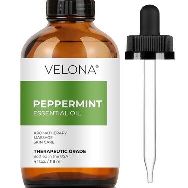 velona Peppermint Essential Oil 4 Fl Oz   Therapeutic Grade 100% Pure and Natural   for Aromatherapy Diffuser, Massage, Skincare, Haircare, Soapmaking   Undiluted and Multipurpose in Glass Bottle