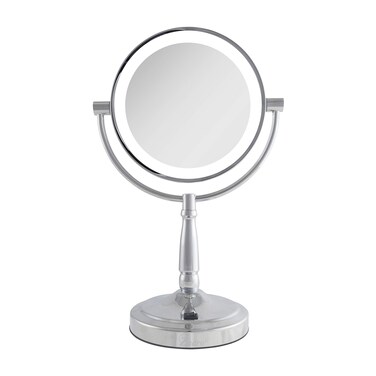 Zadro 9" Round LED Makeup Mirror with Lights and Magnification 5&amp;10X/1X AA Battery Operated Swivel Lighted Makeup Mirror