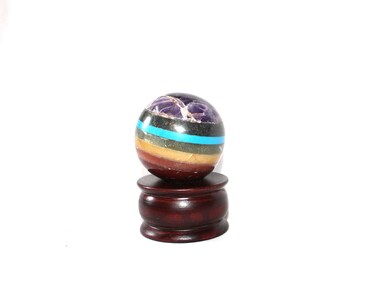 Jet 7 Chakra Bonded Crystal Ball Sphere Engraved 45 mm - 50 mm Gemstone Unique Rare Healing Reiki Massage Image is JUST A Reference.