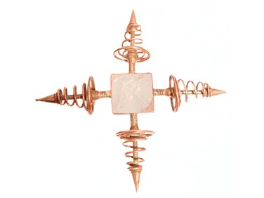 Handcrafted Exquisite Plated Copper Coil Crystal Quartz Pyramid Energy Generator 4 Points Healing Reiki Chakra Balancing
