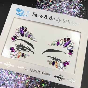 Topz Festival halloween makeup face gems sticker purple face jewels festival eyebrow Forehead black body sticker jewels Halloween Party DIY Face tattoo Sticker (Purple SR72)