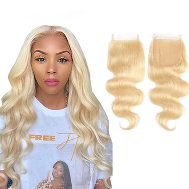100% Remy Human Hair 130% Density 5x5 Swiss Lace Transparent Lace Closure #613 Blonde Body Wave 12 Inch Sew-In Modern Wavy Hair Extension