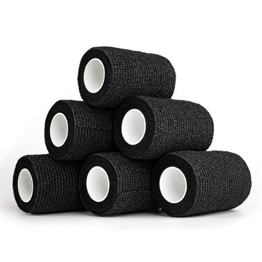 Self Adhesive Bandage Wrap  6 Rolls 3"x 5 Yards Medical Tape,Vet Tape,Athletic Tape,Elastic Cohesive Bandage for Sports Injury,Stretch Athletic,Ankle,(Black)