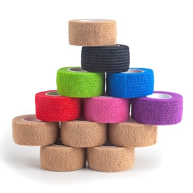 Self Adhesive Bandage Wrap  12 Rolls 1" x 5 Yards Vet Tape, Medical Tape,Athletic Tape,Elastic Cohesive Bandage for Sports Injury,Stretch Athletic,Ankle,(Mix Color)