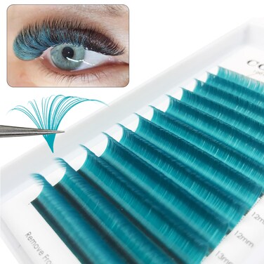 Colored Lash Extensions C Curl 8-14mm Mixed Lash Tray Easy Fan Volume Lashes Dark Turquoise Colored Eyelash Extensions Volume Lash Extensions Self Fanning Eyelash Extensions