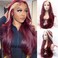 Xiweiya Wigs Highlight Blonde White Synthetic Lace Front Wig Wine Red Color Wig for Fashion Women Long Body Wave 13*3 Lace Wig with Heat Resistant Fiber Glueless Wigs for Halloween Cosplay Wigs (red)