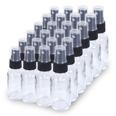 2oz Glass Spray Bottle, Fine Mist Boston Glass Bottles with Black Fine Mist Sprayer Small Clear Bottles for Essential Oils, Bath, Beauty, Hair &amp; Cleaning, Clear, Pack of 48