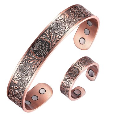 BioMag Copper Bracelet and Ring for Men, 99.99% Pure Copper Magnetic Bangle and Rings, Jewelry Box for Men