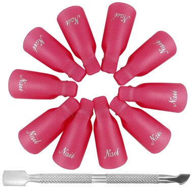 Gel Nail Polish Remover Clips UV Fingernail Removal Plastic Acrylic Nail Art Soak off Cap Clip with Cuticle Pusher Nail Glue Remover Kit
