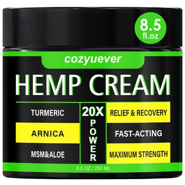 8.5 Oz Natural Hemp Cream Maximum Strength for Neck,Knees,Back,Elbows,Fingers - Hemp Cream with Arnica, Menthol, Aloe, Emu Oil, Turmeric