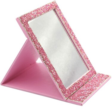 Bling Portable Mirror Folding Travel Vanity Mirror with Desktop Standing Makeup Mirror for Cosmetics Beauty (Pink)