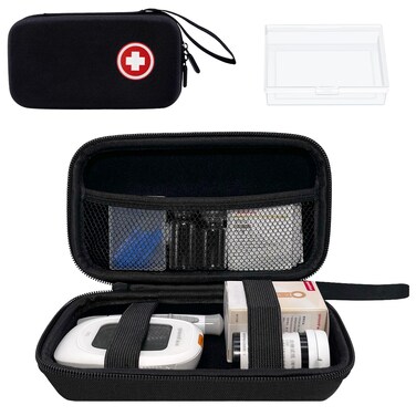 Diabetic Supplies Travel Case, Carrying Case Organizer For Diabetes Testing Kit, Blood Glucose Monitor Kit with Meter, Blood Sugar Test Strips, Lancets, Lancing Device, Alcohol Wipe (Case Only)