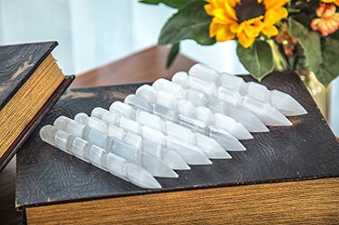 JIC Gem Spiral Faceted Selenite Crystal Massage Wand Powerful Healing Energy Reiki Set of 10