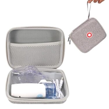 Nousziel Carrying Case for Portable Nebulizer, Asthma Nebulizer Machine Carry Bag,Hard Travel Inhaler Case for Kids and Adults,Mini First Aid Kit Bag,Medicine Bag for Traveling,Grey (Case Only,6 Inch)