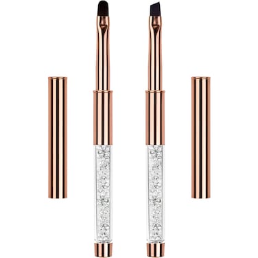2Pcs Nail Clean Up Brush Set, Oval &amp; Angled Nail Art Brushes for Cleaning Nail Polish Mistake, Rhinestone Handle Nail Cleaning Brushes for Nail Art