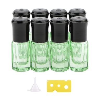 Essential Oil Roller Bottles, 8Pcs 3ml Roll-on Bottles with Opener Funnel, Mini Glass Massage Roller Bottles Roll on Vials for Perfume Lip Balms Aromatherapy, Light Green