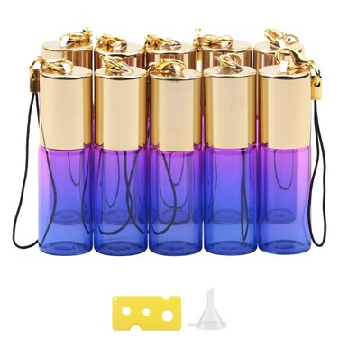 Glass Roller Bottles, 5ml Mini Rose Blue Gradient Roll On Bottles, Empty Sample Vial Bottles Containers for Essential Oil Perfumes Lip Balms, Pack of 10