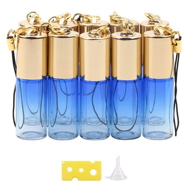 Glass Roller Bottles, 5ml Mini Blue Gradient Roll On Bottles, Empty Sample Vial Bottles Containers for Essential Oil Perfumes Lip Balms, Pack of 10