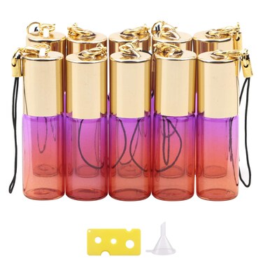 Glass Roller Bottles, 5ml Mini Purple Orange Gradient Roll On Bottles, Empty Sample Vial Containers for Essential Oils, Perfumes, Lip Balms - Pack of 10