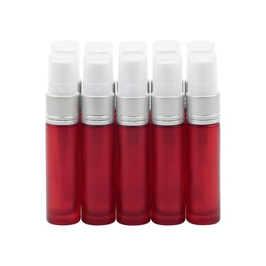 10ml Frosted Red Glass Spray Bottles with 10 Funnels 5 Pipettes, Small Fine Mist Sprayer Bottles Vials Tube Containers for Essential Oils Perfume Cosmetic, Pack of 10