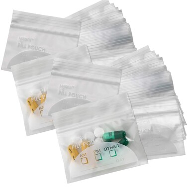 Pill Pouch Bags - (Pack of 200) 3" x 2.75" - BPA Free, Poly Bag Disposable Zipper Pills Baggies, Daily AM PM Travel Medicine Organizer Storage Pouches, Best Clear Reusable with Write-on Labels