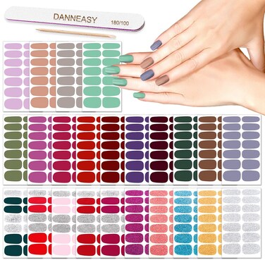 Nail Polish Strips Glitter, DANNEASY 24 Sheets Self Adhesive Nail Stickers Nail Polish Wraps for Women 1Pc Nail File, Cuticle Stick