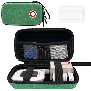 Diabetic Supplies Travel Case, Carrying Case Organizer for Diabetes Testing Kit, Blood Glucose Monitor Kit with Meter, Blood Sugar Test Strips, Lancets, Lancing Device(Case Only) (Green)