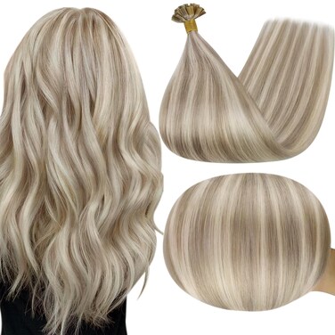 Full Shine U Tip Hair Extensions Human Hair 18 Inch Keratin Bond Hair Extensions Utip Color 18 Ash Blonde Highlights 613 Bleach Blonde Pre Bonded Fusion Extensions 50 Strands 50 Grams
