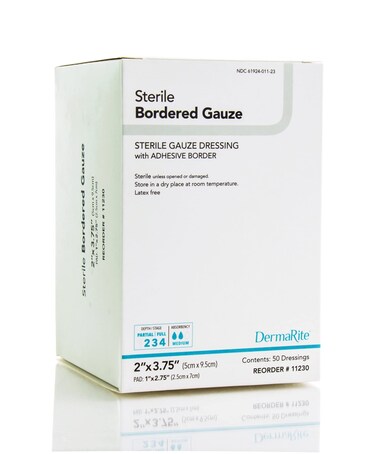 Dermarite Industries Sterile Bordered Gauze Dressing, 2x3.75, 50 Count