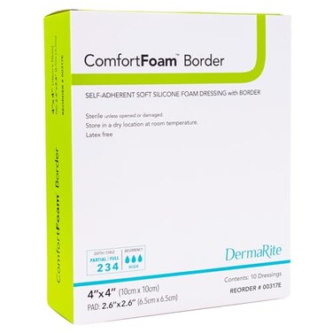 DermaRite Comfort Foam Border Self-Adherent Soft Silicone Foam Dressing with Border