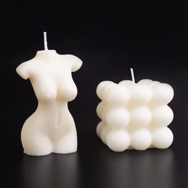 2-Pack Handmade Soy Wax Aromatherapy Candle - White Cube &amp; Female Body Shaped, Scented Decorative Candle for Bedroom, Bathroom &amp; Wedding