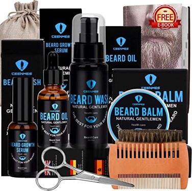 Beard Grooming Kit,Beard Kit with Beard Oil,Beard Growth Serum,Beard Wash, Beard Balm,Beard Brush, Beard Comb, Beard &amp; Mustache Scissors Beard Growth Kit Unique Gifts for Men