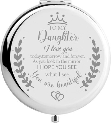 Daughter Gifts Compact Mirror for Daughter from Dad Mom, Daughter Birthday Gifts for Daughter Engraved Makeup Mirror for Daughter