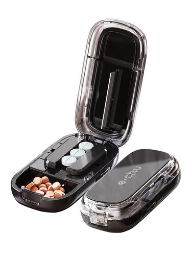 Pill Cutter Splitter for Small and Tiny Pills - Adjustable Pill Splitter with Centering Device for Cutting Multiple Pills, Precision Alignment, Easy to Use and Travel Sized, Black (1/2 Black)