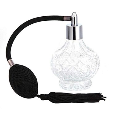 80ml Clear Crystal Vintage Style Perfume Bottle Gold Long Spray Tassels Atomizer Pump Refillable Glass Bottles Makeup Tool (Black)
