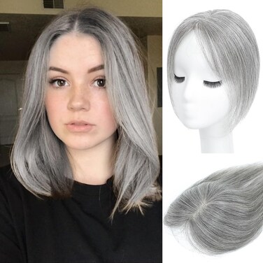 forfeels Human Hair Topper Gray Color Hair Topper For Thinning Hair Clip In Hair Topper Straight Wiglets Hairpieces For Thinning Hair To Adding Hair Volume