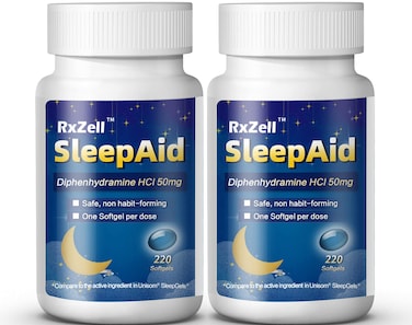 Sleep Aid, Diphenhydramine Softgels 50mg, Easy-to-Swallow, Supports Deeper Restful Sleeping, Non Habit-Forming (220 Counts   Pack of 2)