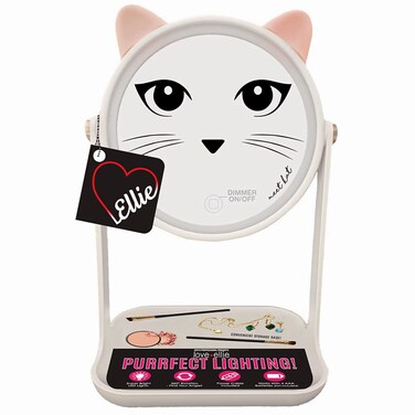 Onyx Professional Cat LED Lighted Makeup Mirror for Girls - Teen Vanity Cosmetic Mirror with Lights - Stand Up Desk 360 Circular Rotation Cute Circle Mirror
