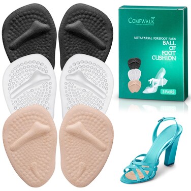Metatarsal Pads 3 Pairs - Ball of Foot Cushion - Soft Cushion Design - Shock Absorbing - Anti-Slip Strong Adhesive - High Heel Pain Relief - (Multicolor)