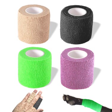 Self Adhesive Bandage Wrap, Self Adhering Bandage Wrap, Vet Wrap for Dogs, Self Adherent Cohesive Wrap Bandages for Sports, Athletic, First Aid, Wrist, Ankle, Tape, 4 Pack, 2 inch