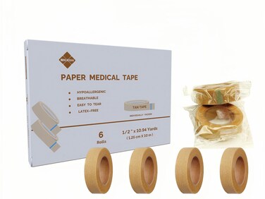 Hypoallergenic Soft Paper Medical Tape, 1/2inchX10.94Yards (6Rolls), Self Adhesive Tan Surgical Tape, Breathable and Medical Grade, Perfect for Sensitive Skin Wound Care, Individually Pack