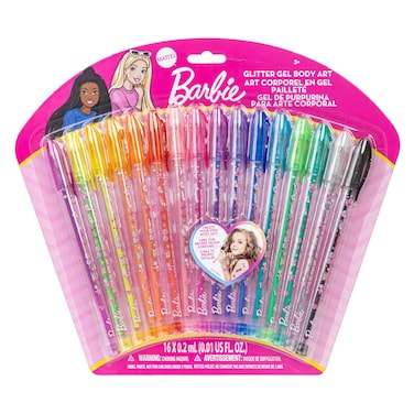 Townley Girl Barbie 16 Piece Glitter Pen Body Art Set, Glittery and Bright Colors, Ages 3