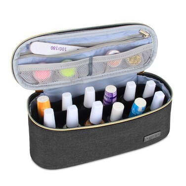 Luxja Nail Polish Organizer - Holds 12 Bottles (15ml), Nail Polish Case and Small Tools, Black, Black, 9.5x3.25x3.75 Inch (Pack of 1), Version 3: Holds 12 bottles (15ml)