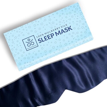 100% Mulberry Silk Eye Mask for Sleeping   Sleep Mask for Side Sleepers   Adjustable Strap   Soft, Breathable Shade Cover   Blackout Silk Eye Sleeping Mask   Flight Essential   Blue
