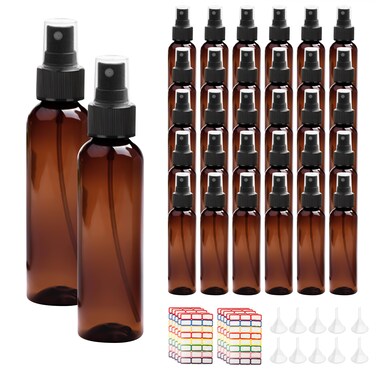 36 Pack Amber Plastic Spray Bottles 4 oz Small Spray Bottle Plastic Fine Mist Spray Empty Bottle, Amber 4 oz Spray Bottles Bulk for Travel, Essential Oils