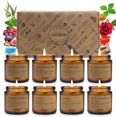 8 Pack Candles for Home Scented, Aromatherapy Jar Candle Gifts for Women, Natural Soy Wax Amber Candle Set, Scented Candles Set for Birthday Valentine Mother's Christmas Day Present