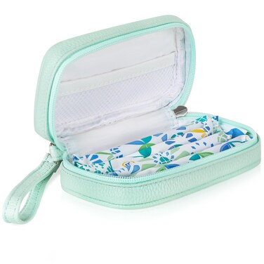 Portable Tampon Organizer - Beige PU Pouch with Handle, Small Case for Feminine Products, Zipper Period Bag for Women's Purse
