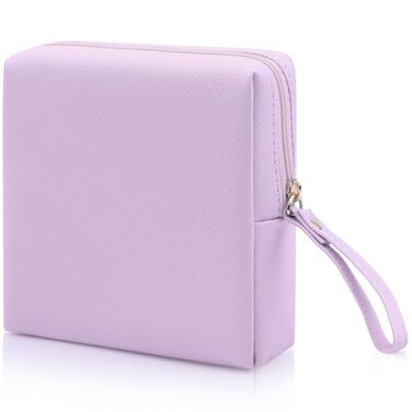 Sanitary Napkin Period bag, Sanitary Napkin Storage Bag, PU Leather Sanitary Pad Bags Pounch, Portable Tampons Zipper Organizer Bag with Handle