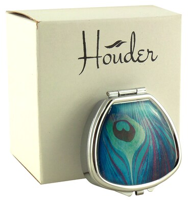 Houder Designer Pill Box - Decorative Pill Case with Gift Box - Carry Your Meds in Style (Peacock Feather)