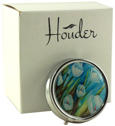 Designer Pill Box by Houder - Decorative Pill Case with Gift Box - Carry Your Meds in Style (Tulips)